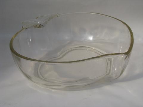 peach shape large glass fruit salad bowl, vintage Hazel-Atlas orchard ...