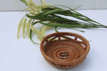 pine needle coiled basket w/ black walnut, handcrafted traditional basketry