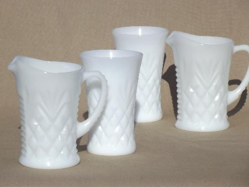 pineapple pattern milk glass pitchers &       tumblers, vintage depression glass