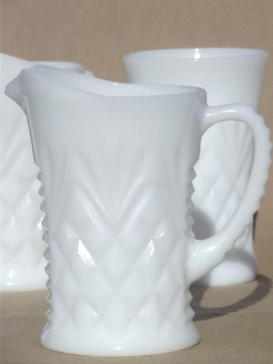 pineapple pattern milk glass pitchers &       tumblers, vintage depression glass