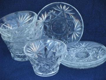 pineapple pattern pres-cut pattern glass sherbets, cups and tiny plates