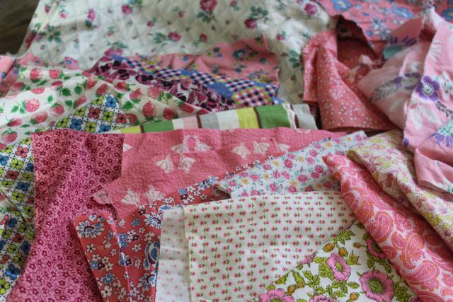 pink prints 30s 40s 50s vintage cotton scraps bundle for quilting sewing craft projects