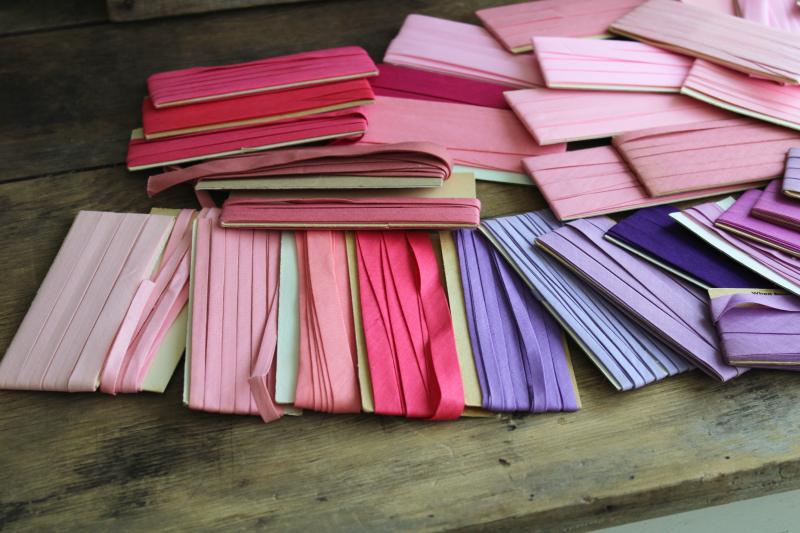 pink & purple lot vintage seam tape, cotton & blend bias binding for sewing projects