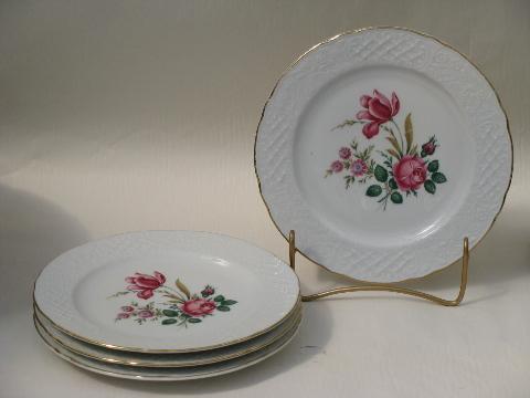 pink rose and tulip, vintage Schumann Bavaria salad plates lot