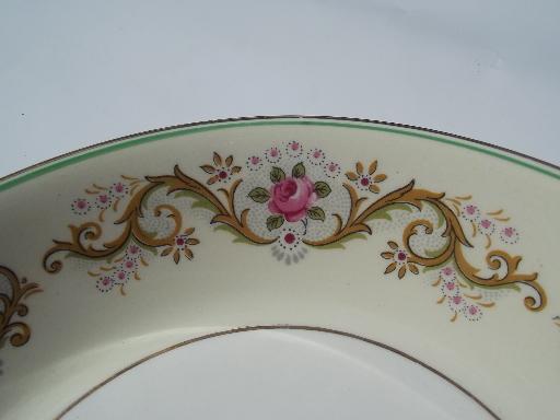 pink rose border Pareek china soup bowls, antique Johnson Bros - England