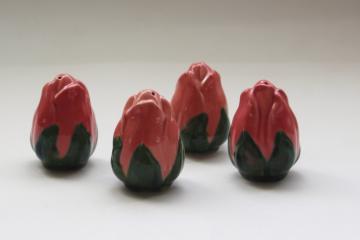 pink rosebuds vintage ceramic salt & pepper, Franciscan china Desert Rose figural shakers