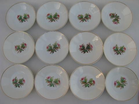 pink roses antique vintage Haviland Limoges china fruit bowls, 12