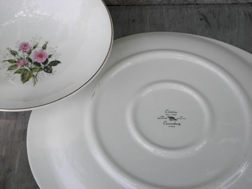 pink roses & baby's breath, 40s vintage Canonsburg china serving pcs