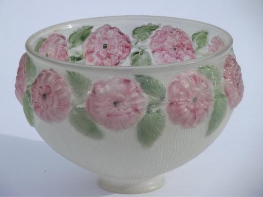 pink roses puffy glass lamp shade, antique vintage replacement lampshade
