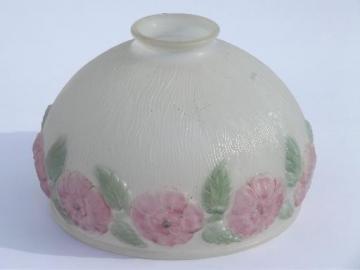 pink roses puffy glass lamp shade, antique vintage replacement lampshade