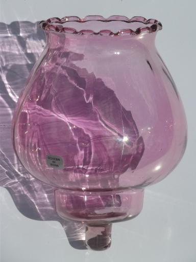 pink stain cranberry glass candle lamp shades w/ flashed on color luster