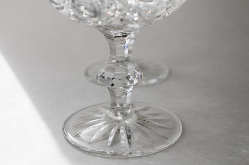 pinwheel cut crystal coupe champagne glasses, vintage Czech Bohemian crystal stemware