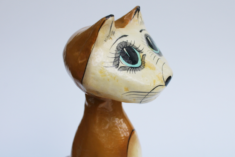 pity kitty vintage hand painted Mexican folk art paper mache figurine crazy cat