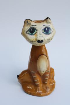 pity kitty vintage hand painted Mexican folk art paper mache figurine crazy cat