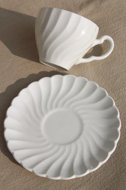 plain pure white china demitasse cups & saucers, vintage Johnson Bros Snowhite Regency