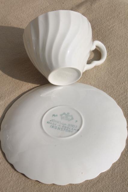 plain pure white china demitasse cups & saucers, vintage Johnson Bros Snowhite Regency