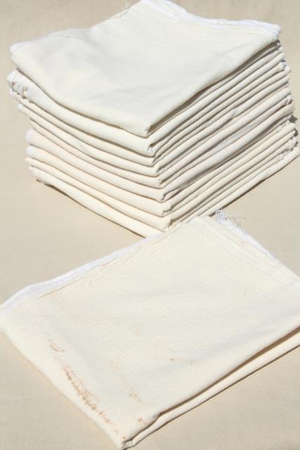 plain unbleached cotton flour sack kitchen dish towels, vintage feedsack fabric
