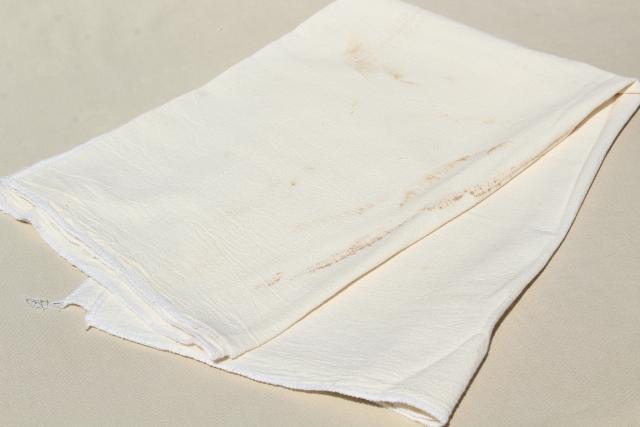 plain unbleached cotton flour sack kitchen dish towels, vintage feedsack fabric