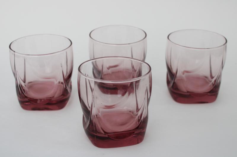 plum pink Imperial drape pattern old fashioned tumblers, vintage Libbey drinking glasses