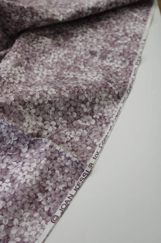 polished cotton fabric, Concord Joan Kessler print lilac flowers vintage floral