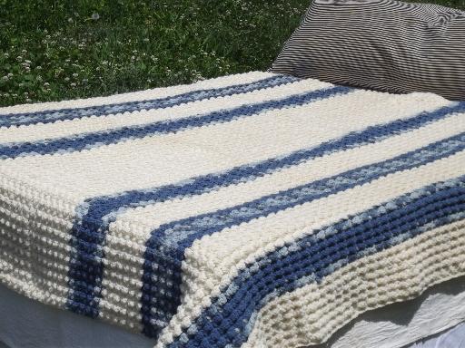 popcorn bobbles crochet afghan, hand-crocheted blanket or bedspread