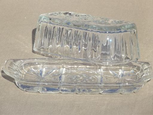 prescut star pattern glass butter dish, butter plate & cover vintage EAPC