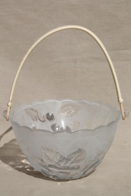 pressed glass fruit basket bowl, vintage Japan Laura glass label