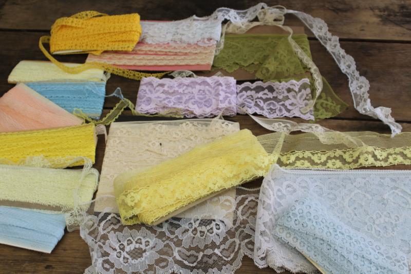pretty pastel colors lace edging lot, vintage trim for crafts or sewing