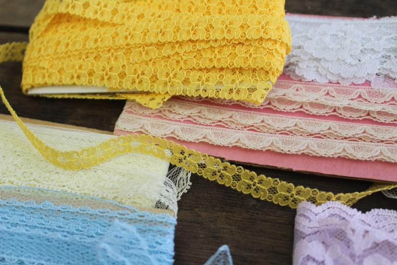 pretty pastel colors lace edging lot, vintage trim for crafts or sewing