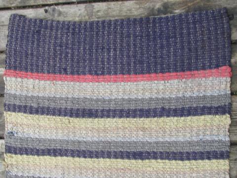 primitive antique cotton rag rug, vintage kitchen or door mat throw rug