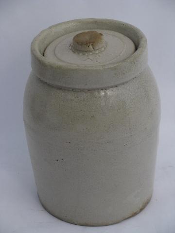 primitive antique crock jars, old stoneware pottery crockery canisters