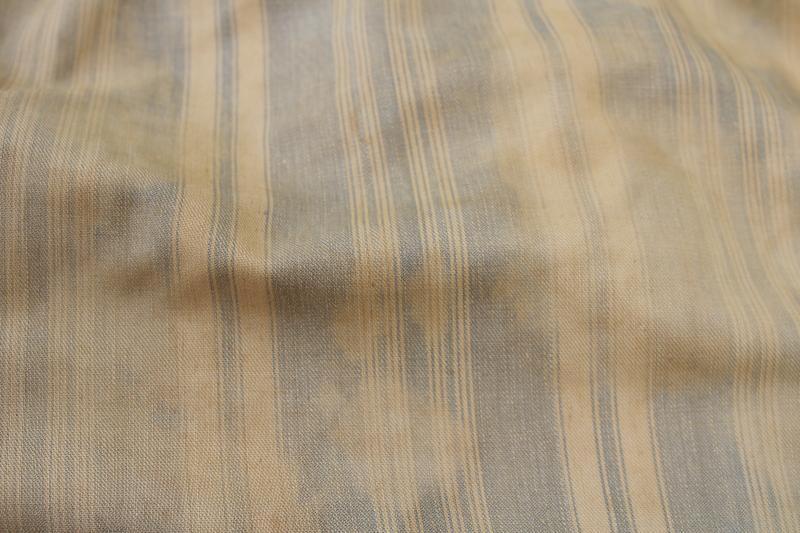 primitive antique faded cotton ticking stripe feather pillow, feed sack fabric pillowcase