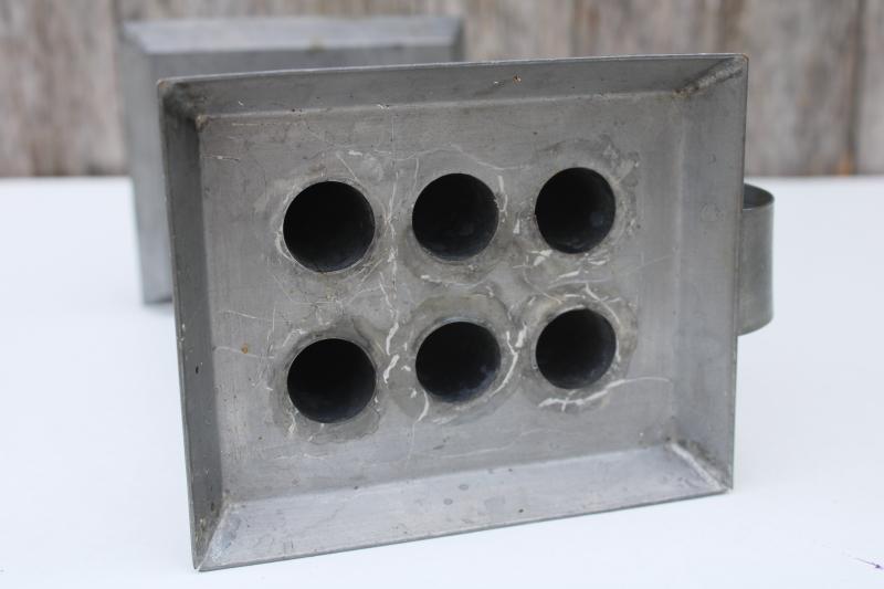 primitive candle mold, zinc metal mold for poured candles, long wax tapers
