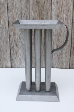 primitive candle mold, zinc metal mold for poured candles, long wax tapers