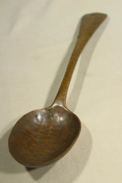 primitive forged & wrought copper long handled spoon w/ hand hammered texture