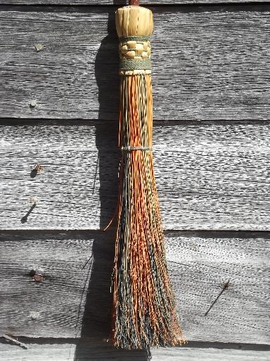 primitive handmade corn whisk hearth broom w/ rustic twig broomstick