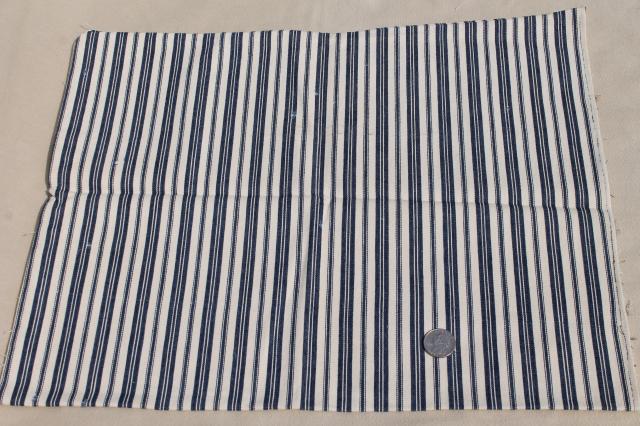 primitive heavy cotton ticking scraps, salvaged fabric wide indigo blue striped cloth