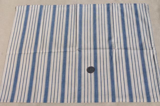 primitive heavy cotton ticking scraps, salvaged fabric wide indigo blue striped cloth