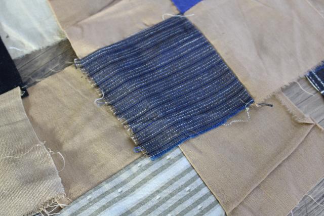 primitive old antique cotton & wool fabric pieced patchwork quilt blocks
