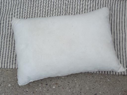 primitive old feather pillows, vintage heavy cotton feed sack fabric