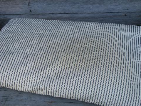 primitive old feather pillows, vintage striped cotton ticking fabric