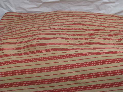primitive old feather tick bed mattress, vintage wide red striped cotton ticking