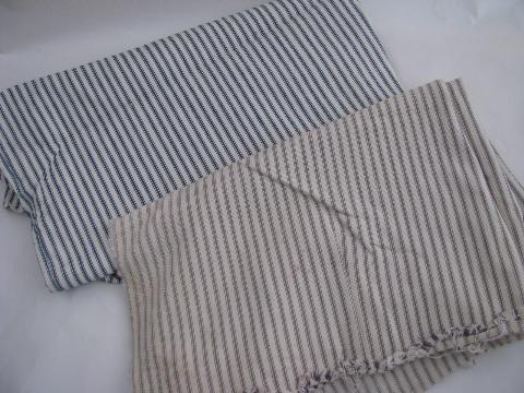 primitive old indigo stripe cotton ticking fabric, vintage remnant lot