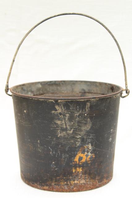 primitive old metal pail, antique vintage paint bucket, rustic rusty patina