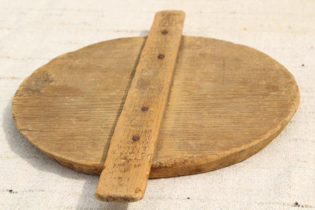 primitive old pine board wood lid, cover for antique vintage stoneware crock or churn