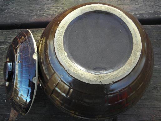 primitive old stoneware barrel, vintage pottery cookie jar crock