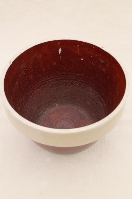 primitive old stoneware crock bowl, vintage USA pottery, antique crockery