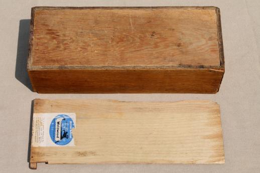primitive old wood carpenter's tool box, vintage file box w/ sliding cover