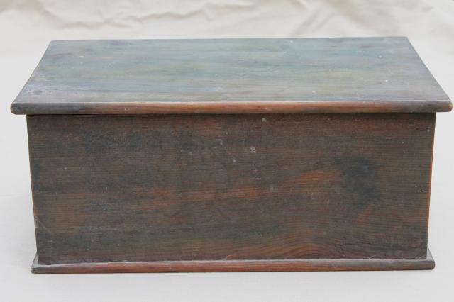 primitive old wood chest, vintage candle box or small trunk w/ flat top lid