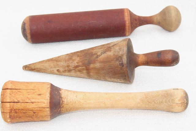 Primitive Old Wood Kitchen Tools Lot Vintage Wooden Masher Pestle Tamper